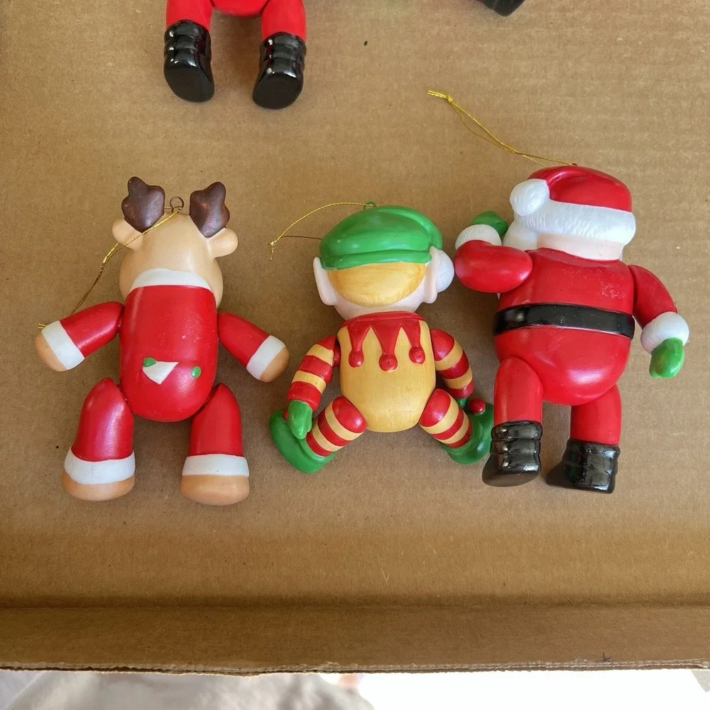 9 Avon Santa‎ & Friends Action Xmas Ornaments Elf Reindeer & Santa 1984 Ceramic